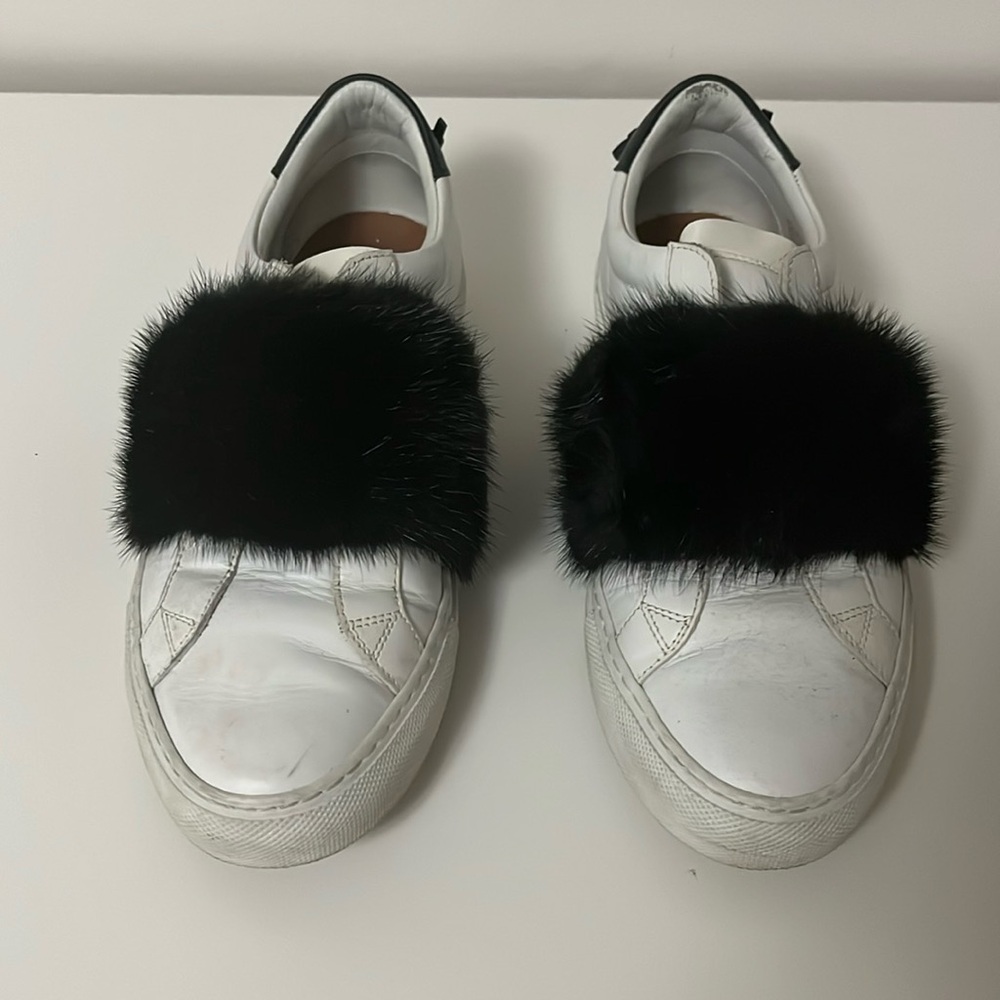 Givenchy Black Mink Fur Slip on white sneakers